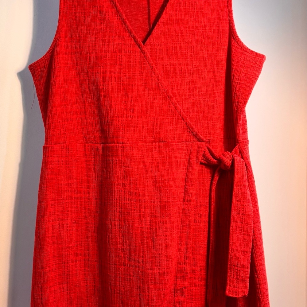 Madewell Textured Red Sleeveless Wrap Dress with Side Tie